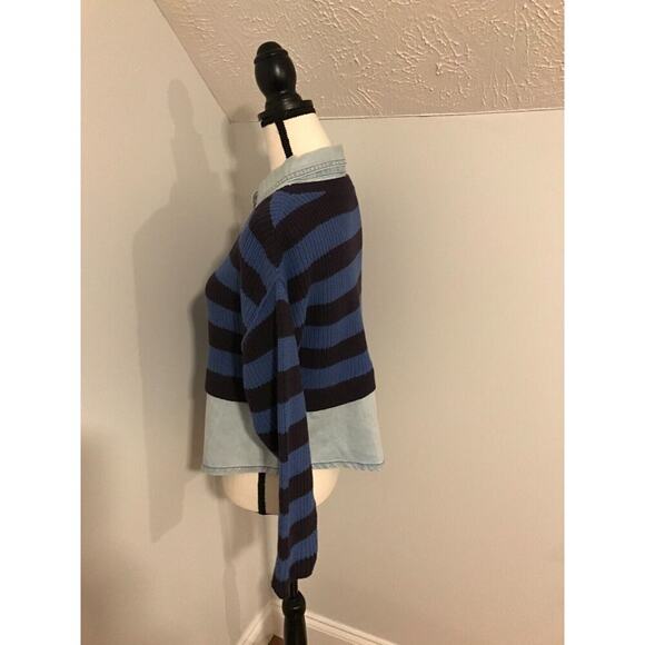 Anthropologie Pilcro Layered Blue and White Striped Sweater - Extra Extra Small - Picture 2 of 9